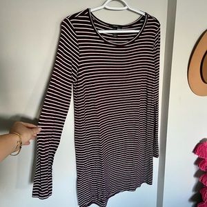 Burgundy Striped Long-sleeve Dress